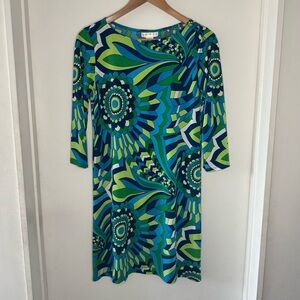 London Style 70’s Blue & Green Pucci Print Women’s Dress In A Size 6 Mod Party